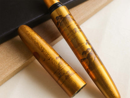 Close up Rising-Sun-Tamesukashi-Dream Pen Wancher Fountain Pen Urushi