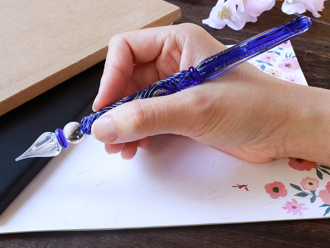 Kunisaki - Glass Dip Pen Set - Blue Rose - Wancherpen International