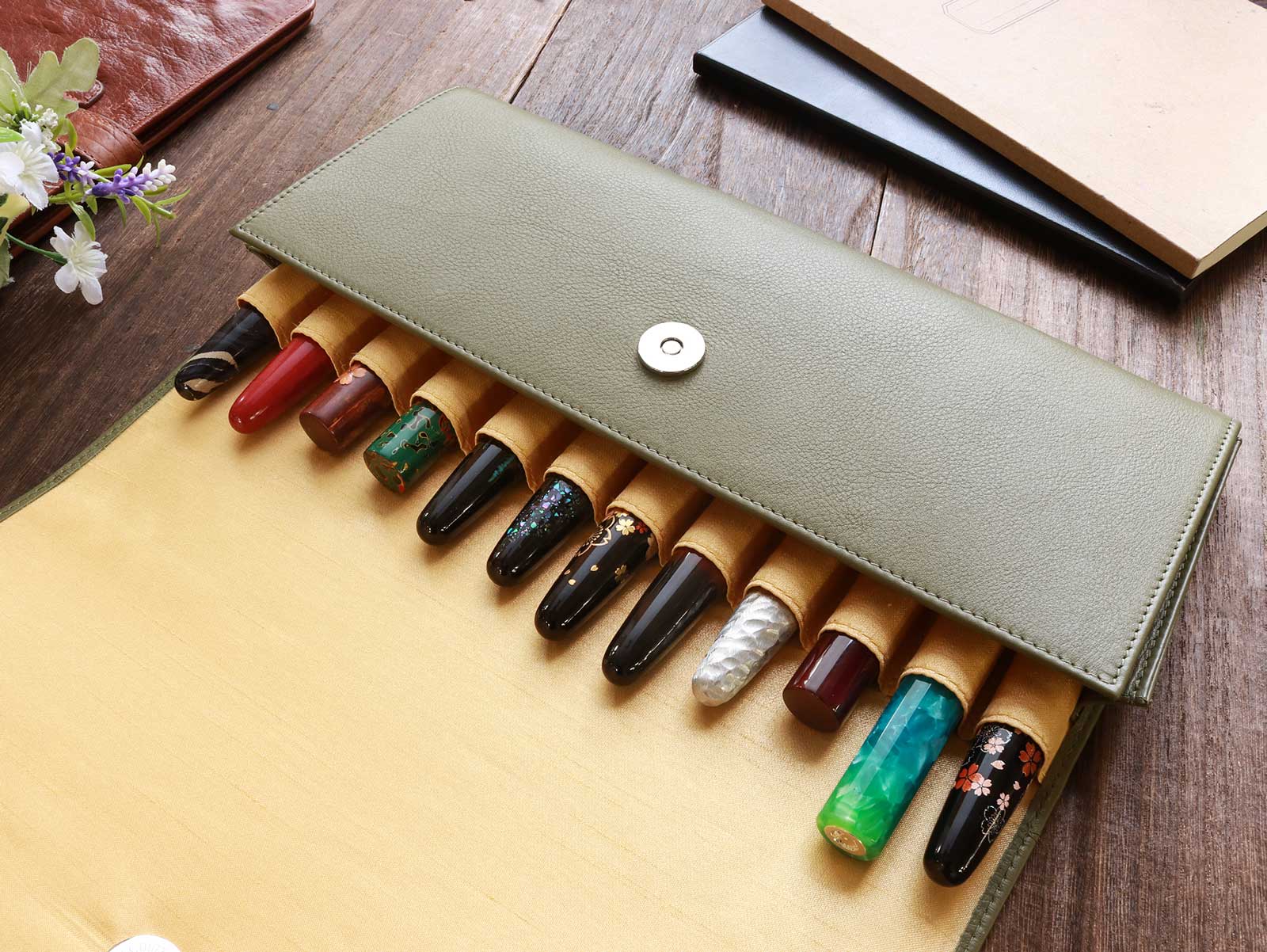 Penfolium 12 Pen Portfolio - Olive Green - Wancherpen International