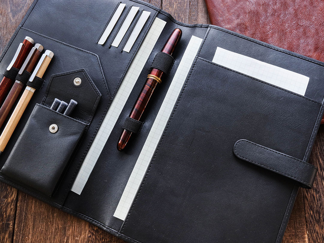 Leather Notebook Cover A5 - Compact - Black - Wancherpen International