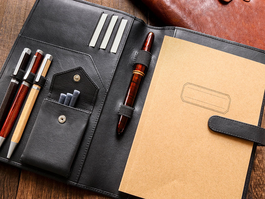 Leather Notebook Cover A5 - Compact - Black - Wancherpen International