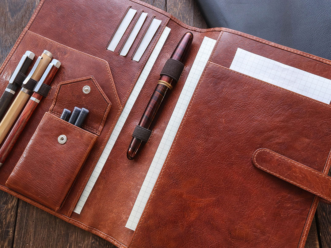 Leather Notebook Cover A5 - Compact - Cognac Brown - Wancherpen International