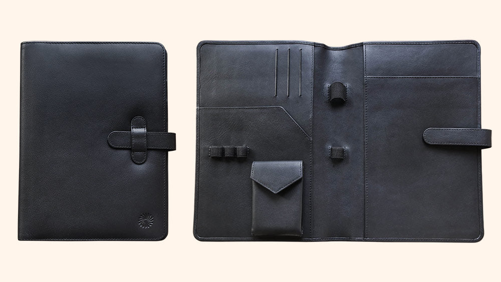 Leather Notebook Cover A5 - Compact - Black - Wancherpen International